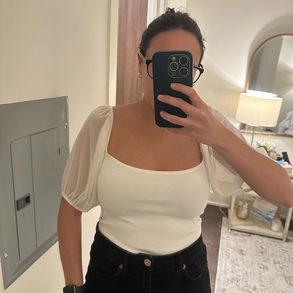 White sheer shoulder Free People top